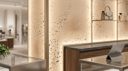 Reference image of coordinating resin translucent panels with lighting in retail spaces